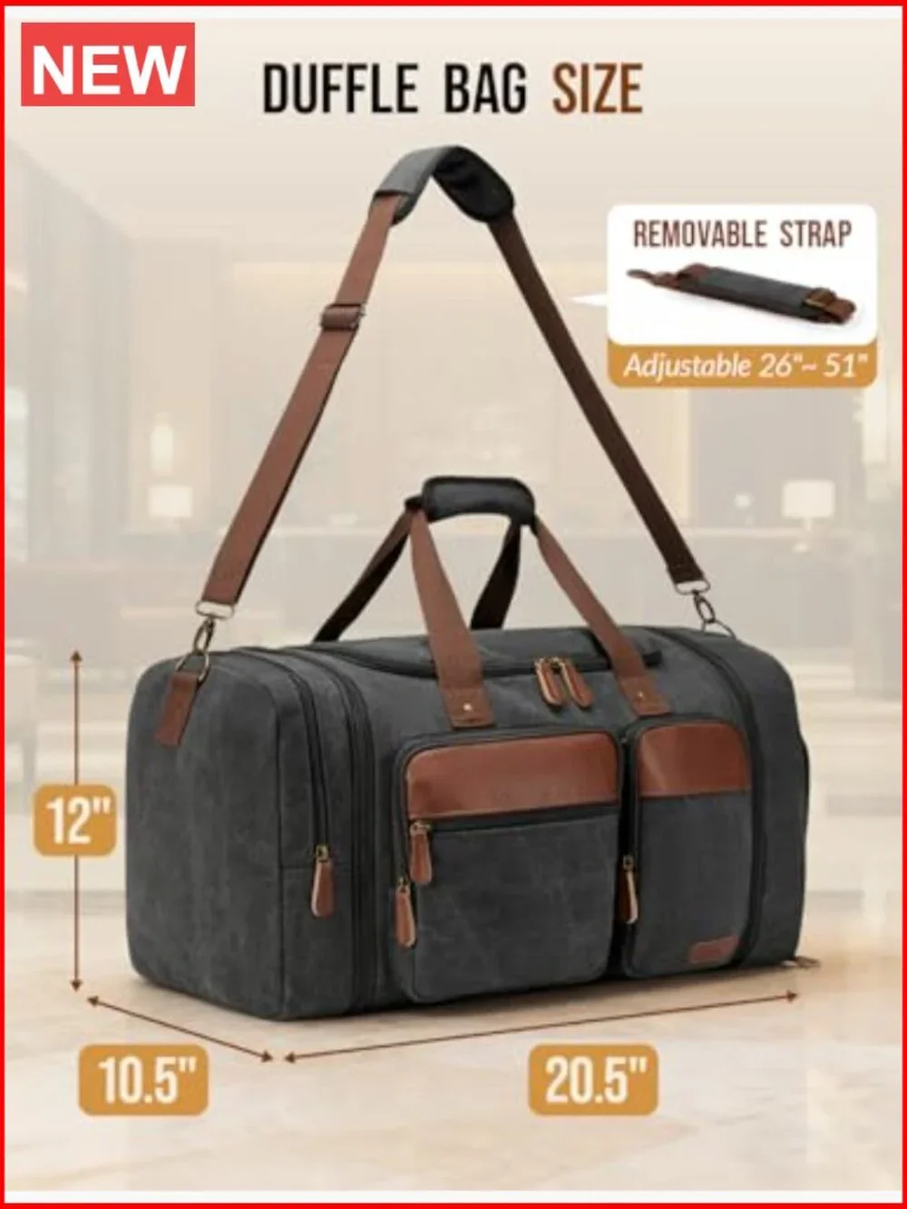 Canvas Duffle Bag 50L Expandable Travel Duffel with Shoes Compartment